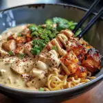 Fiery Chicken Ramen with Creamy Garlic Sauce: Incredible Delight