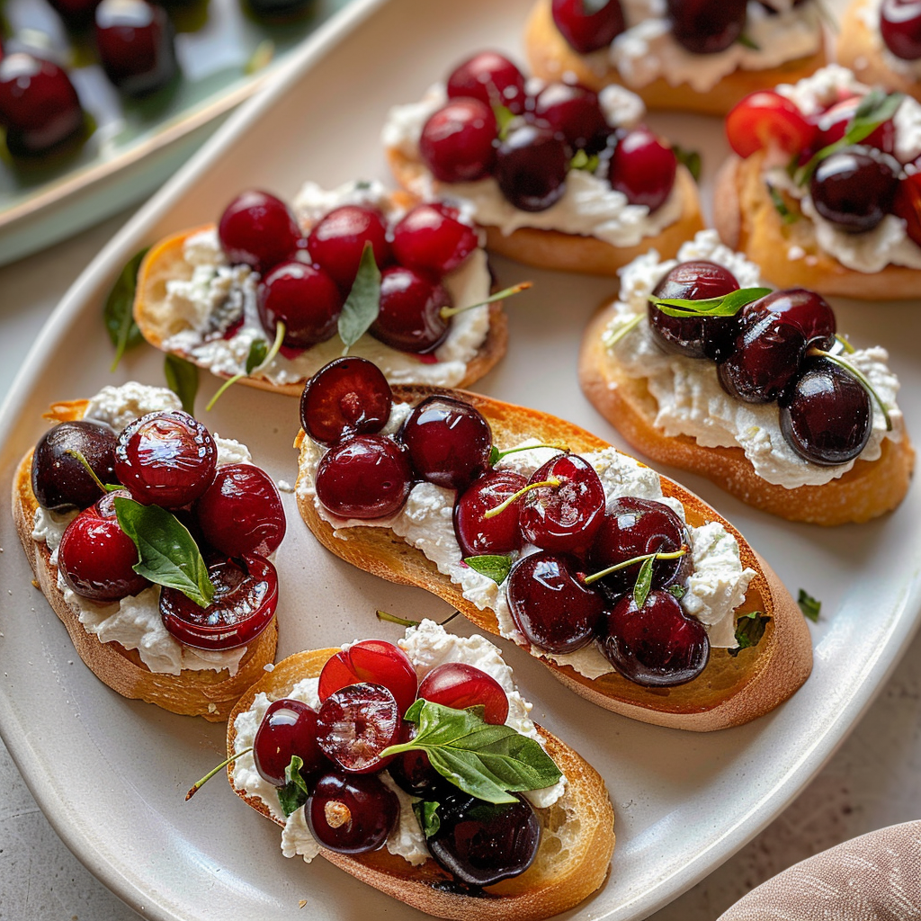 Fresh cherry and goat cheese crostini recipe