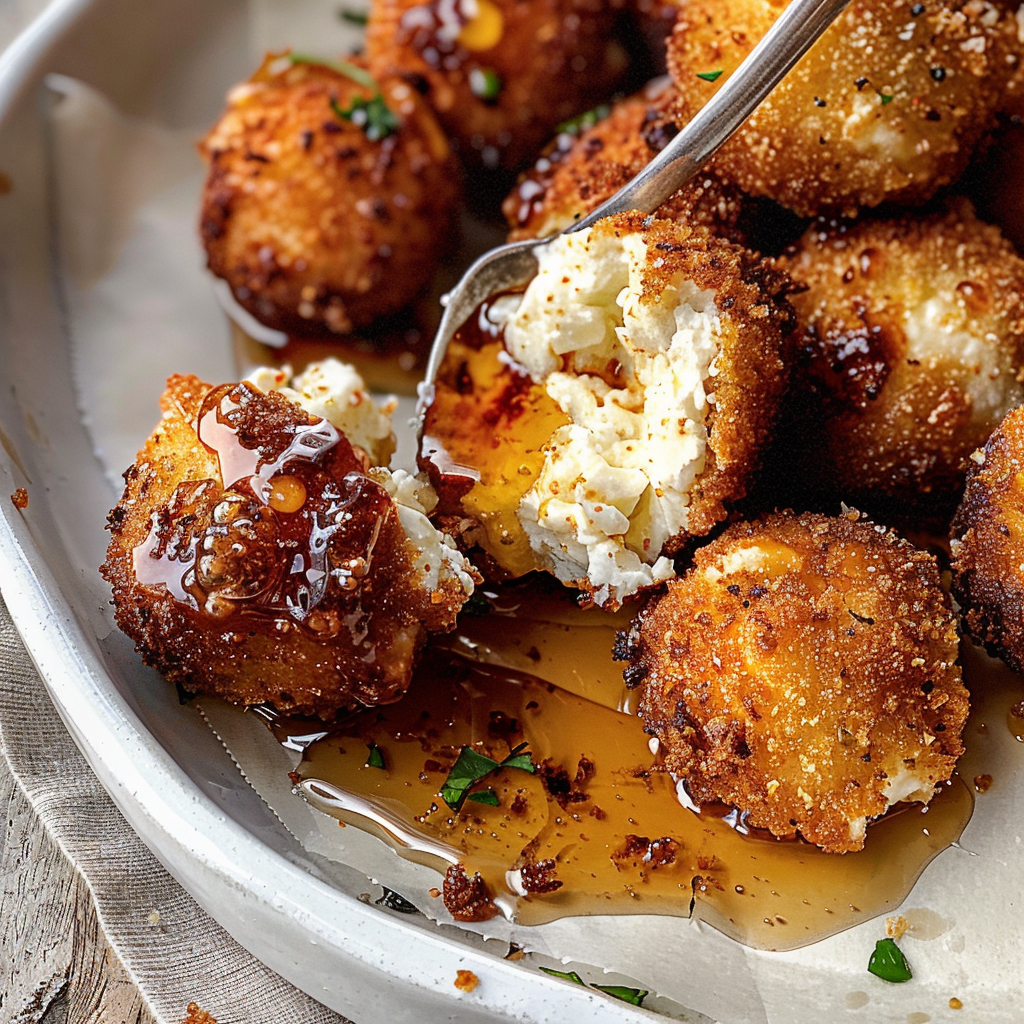 Fried Goat Cheese Balls with Spicy Honey