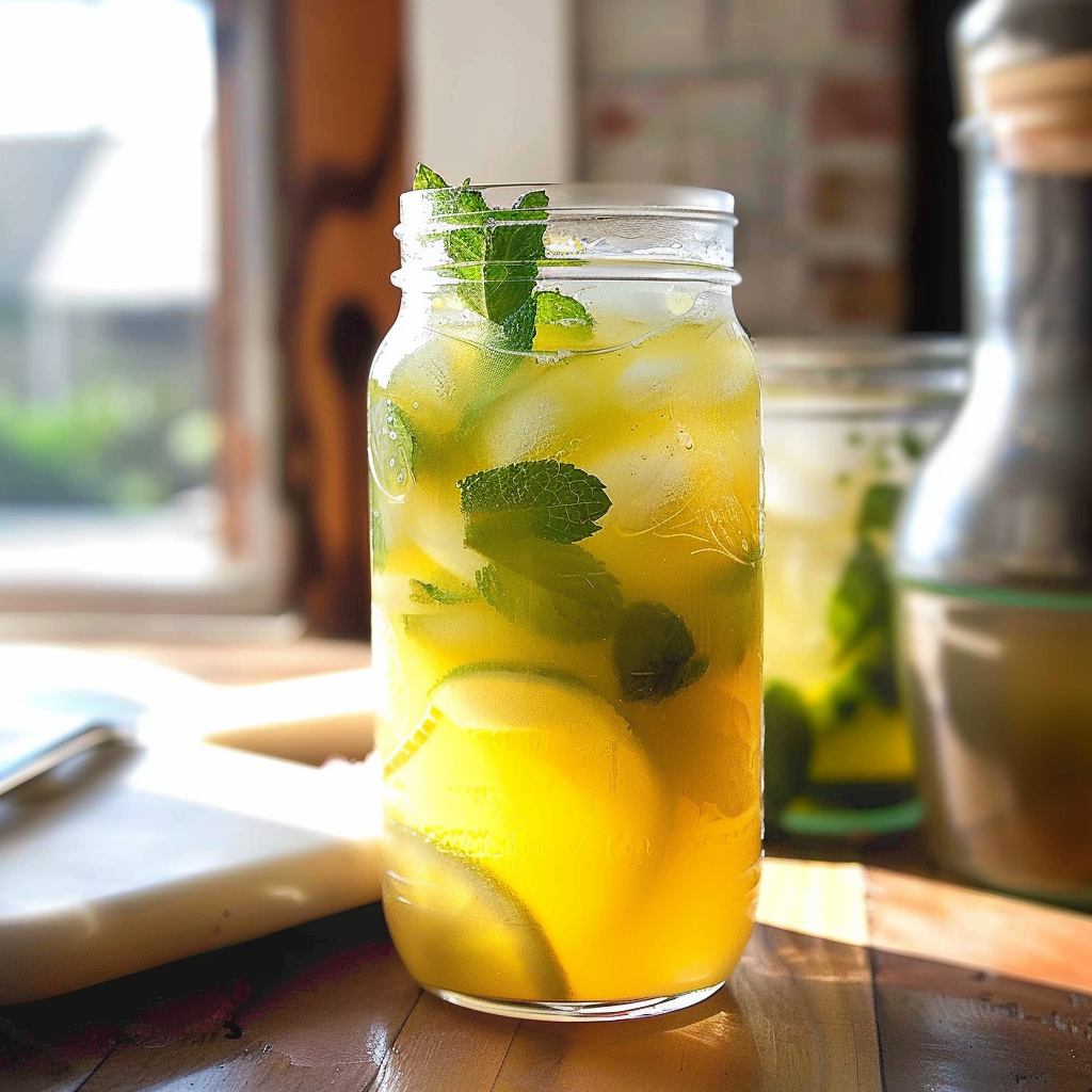 Green tea summer drink no alcohol Honey Mint Iced