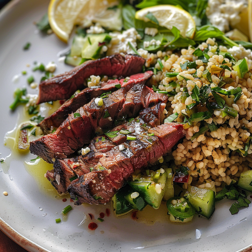 Grilled Skirt Steak with Lemon Herb Couscous Salad