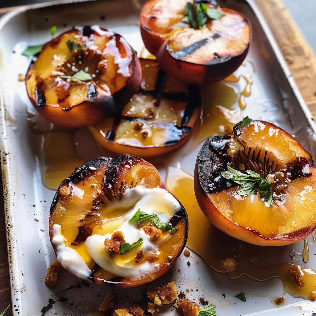 Grilled nectarines with yogurt and honey