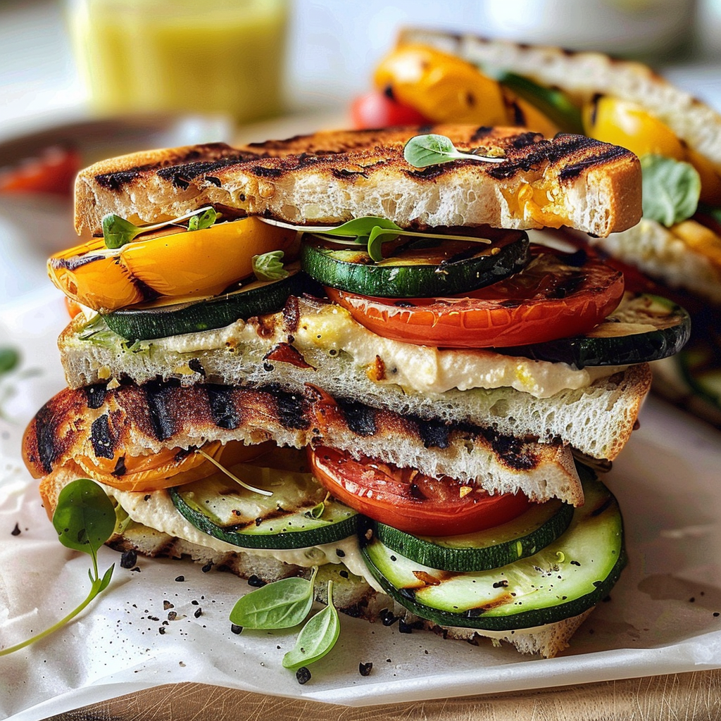 Amazing Grilled Veggie Sandwich with Hummus Delight