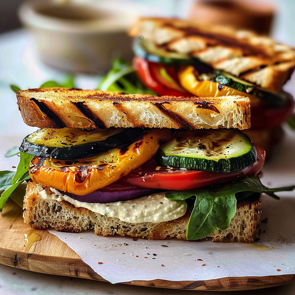 Grilled veggie sandwich with hummus