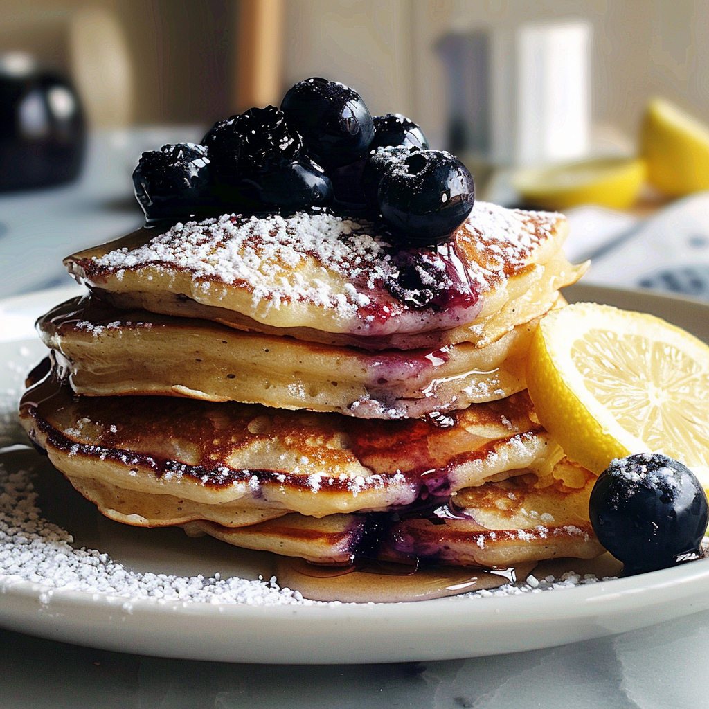 Lemon blueberry ricotta pancakes