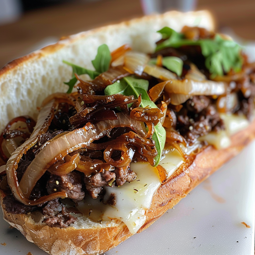 Minced beef sandwich with caramelized onions