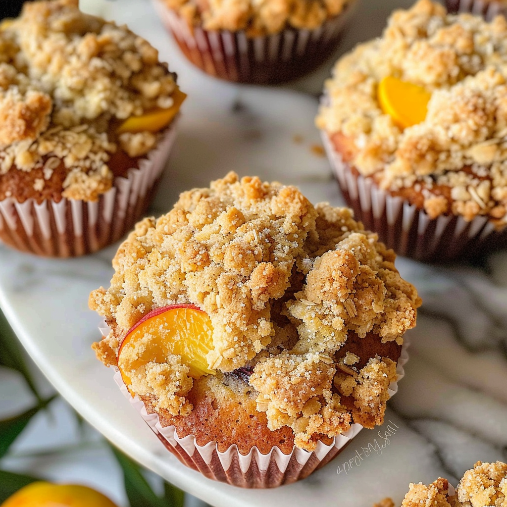 Amazing Moist Peach Muffins with Crumble Topping Delight
