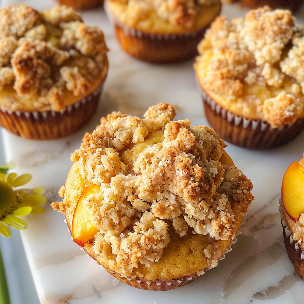 Moist Peach Muffins with Crumble Topping