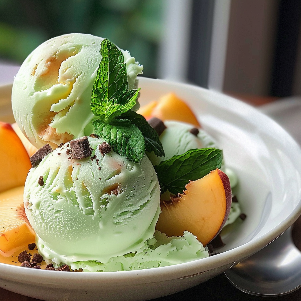 Peach ice cream with fresh fruit