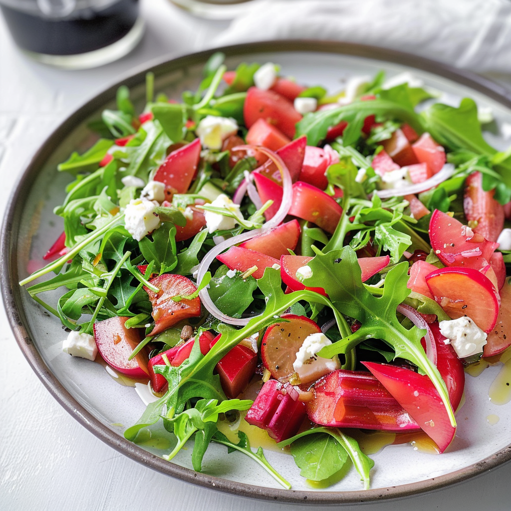 Rhubarb salad recipe with arugula and goat cheese