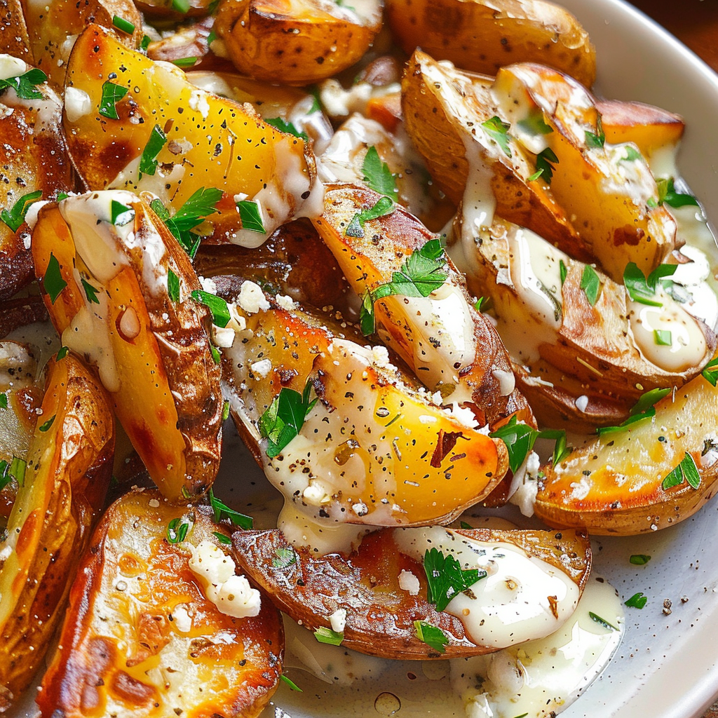 Roasted Potatoes in a Melted Goat Cheese Dressing