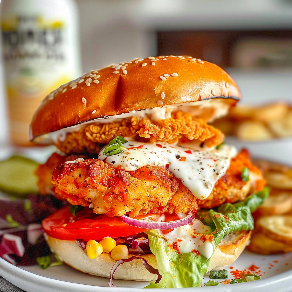 Spiced chicken sandwich with yogurt sauce