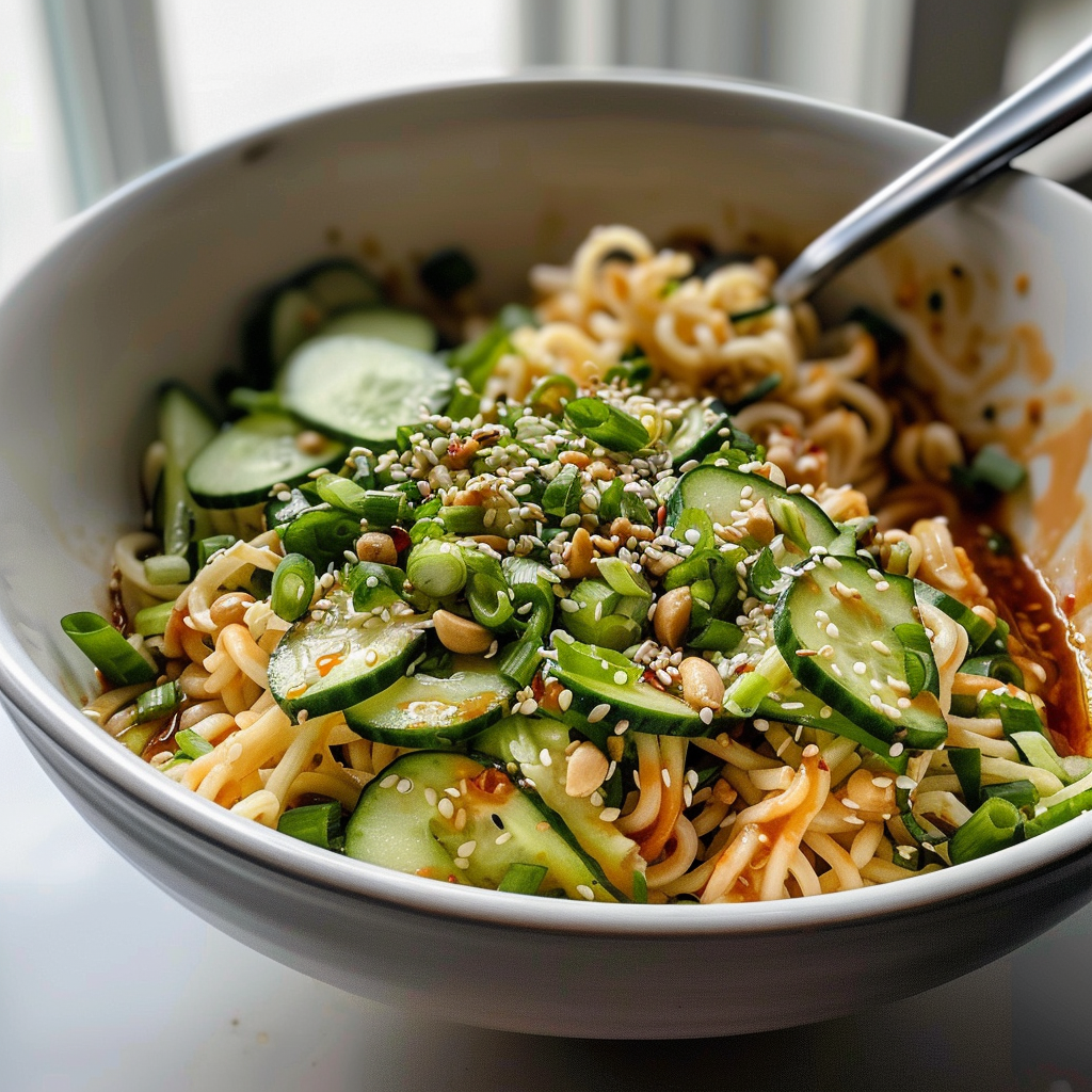 Amazing Spicy Peanut Noodles with Cucumber Delight