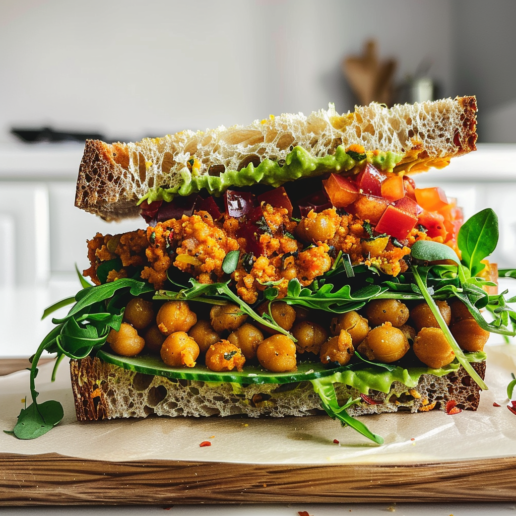 Spicy chickpea sandwich with fresh herbs
