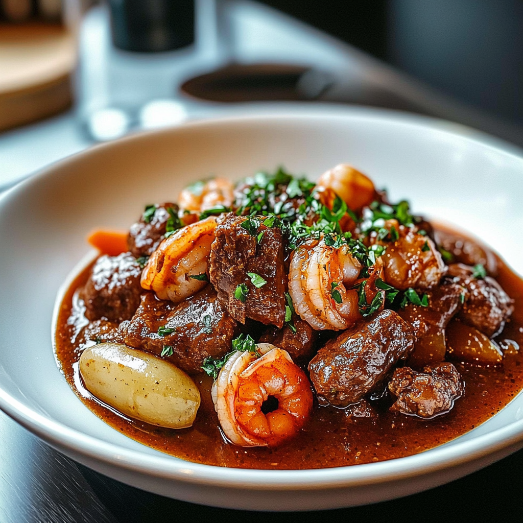 Tangy Shrimp Beef Bourguignon