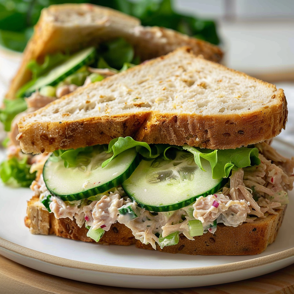 Tuna salad sandwich with cucumbers