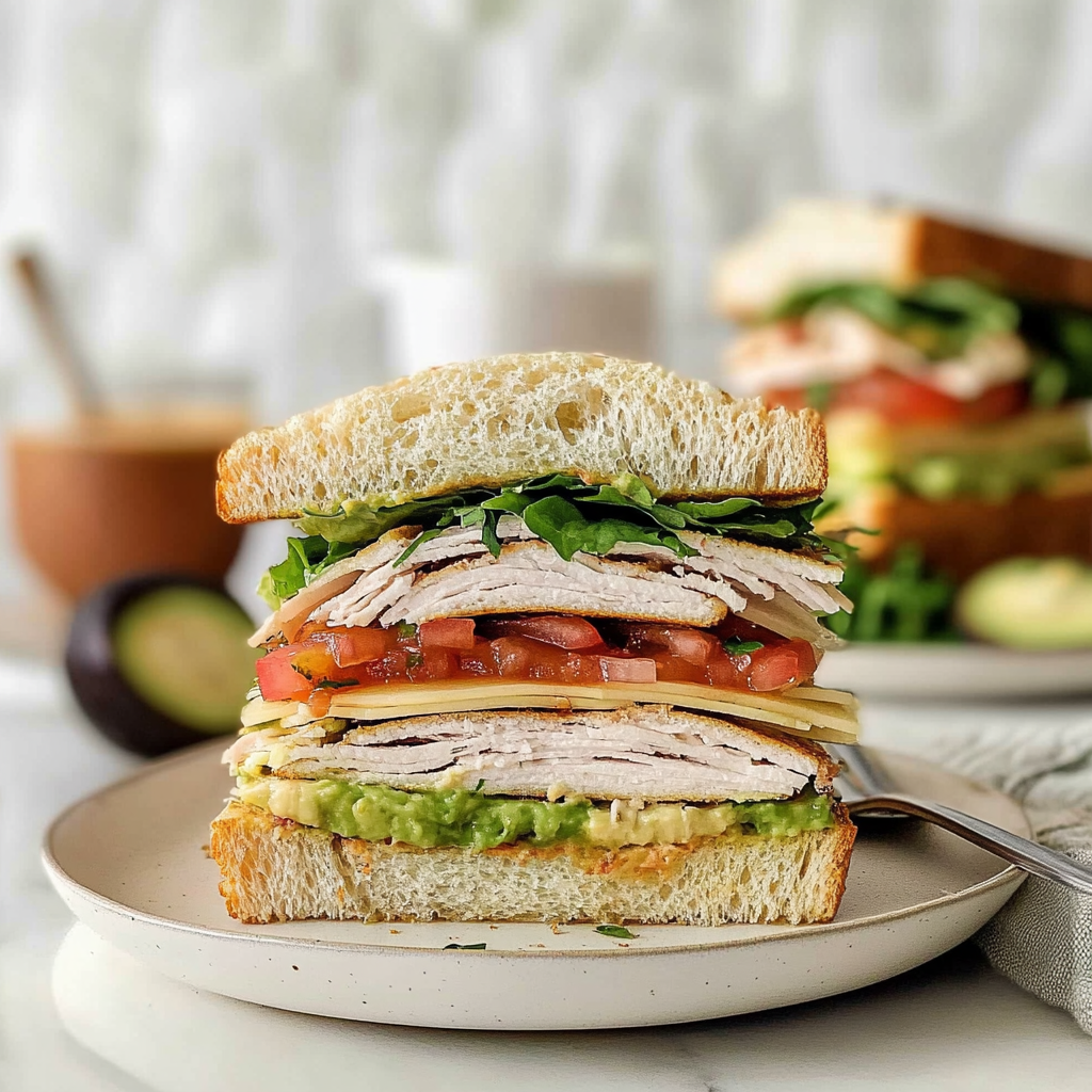 Turkey and avocado club sandwich