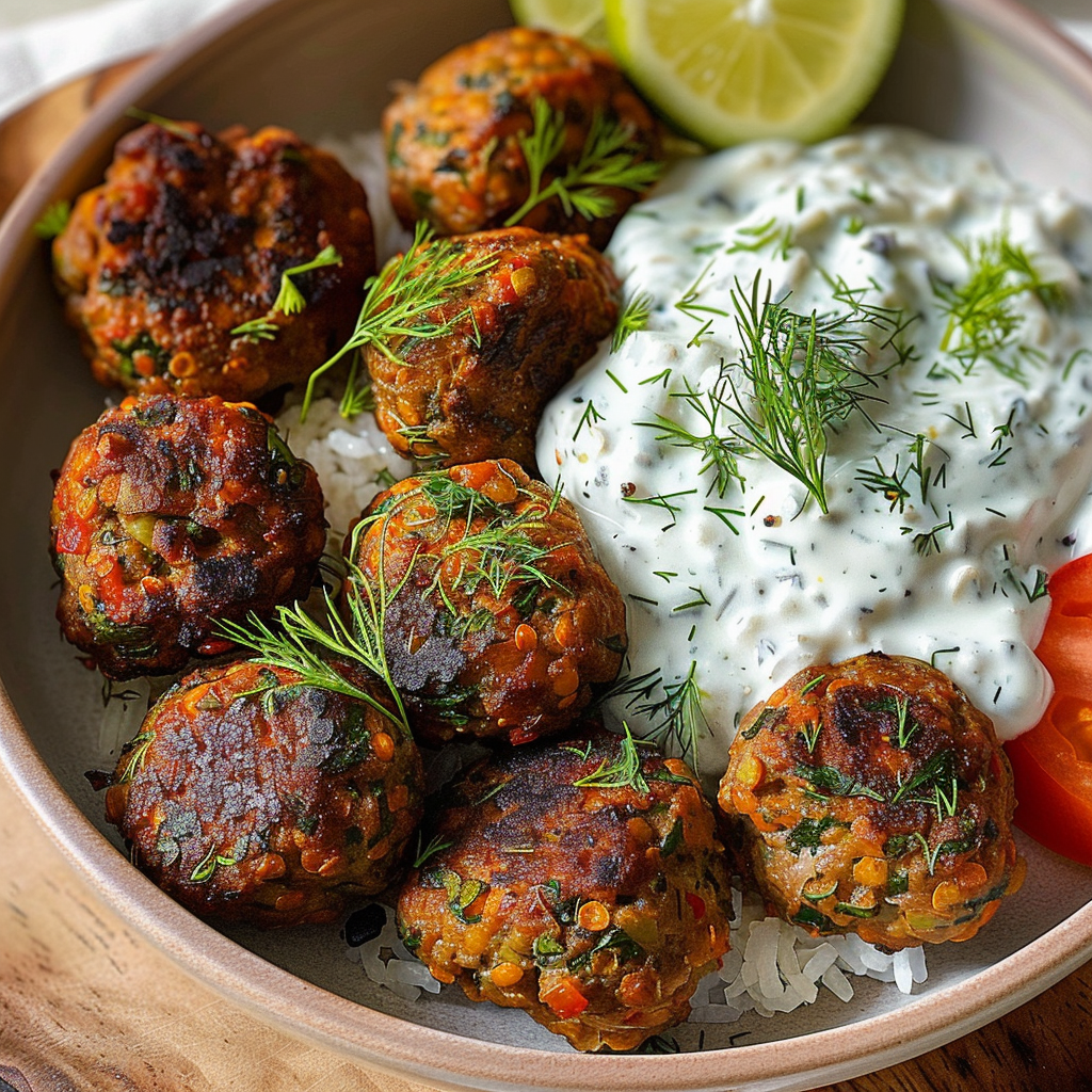 Amazing Baked Greek Lentil Meatballs with Tzatziki Delight