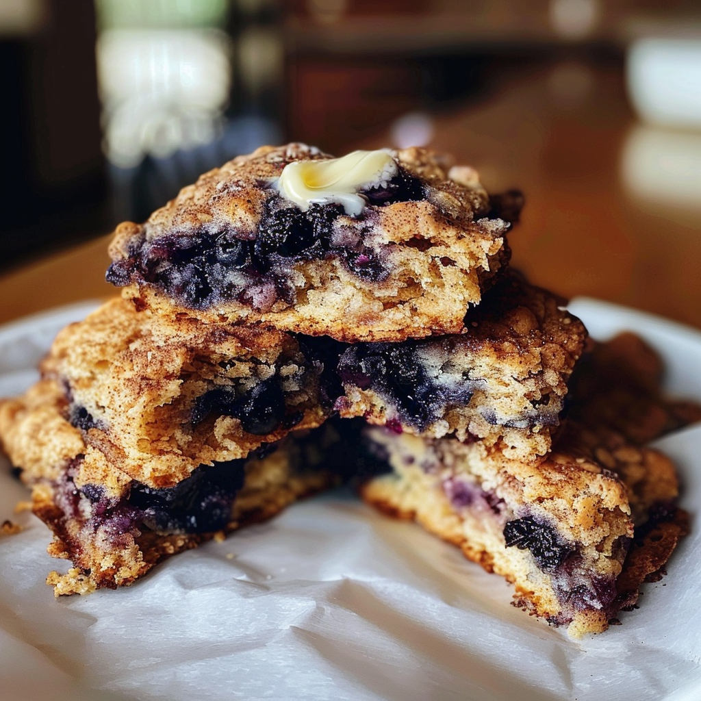 Blueberry Cinnamon Crunch Sourdough Cathead Biscuits with Whipped Salted Vanilla Bean Butter