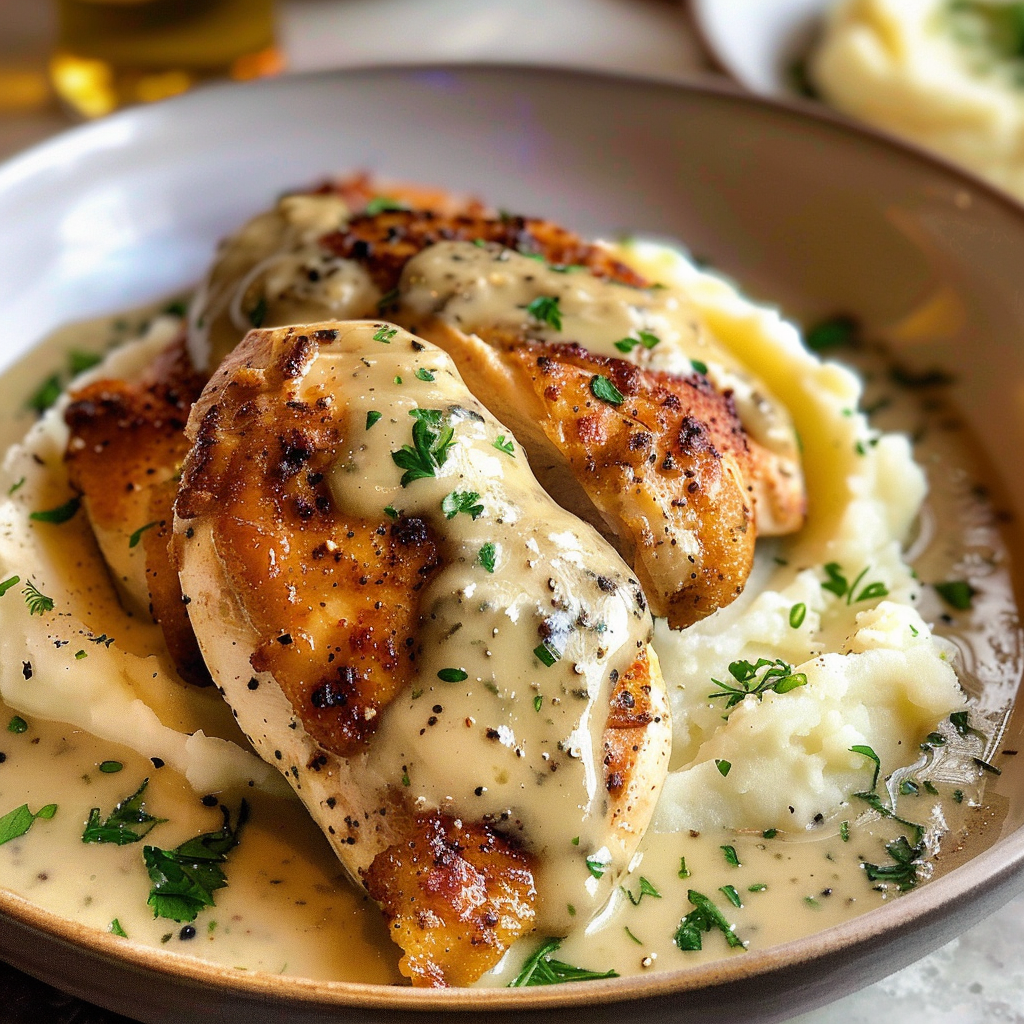 Amazing Chicken with Creamy Dijon Sauce and Mashed Potatoes