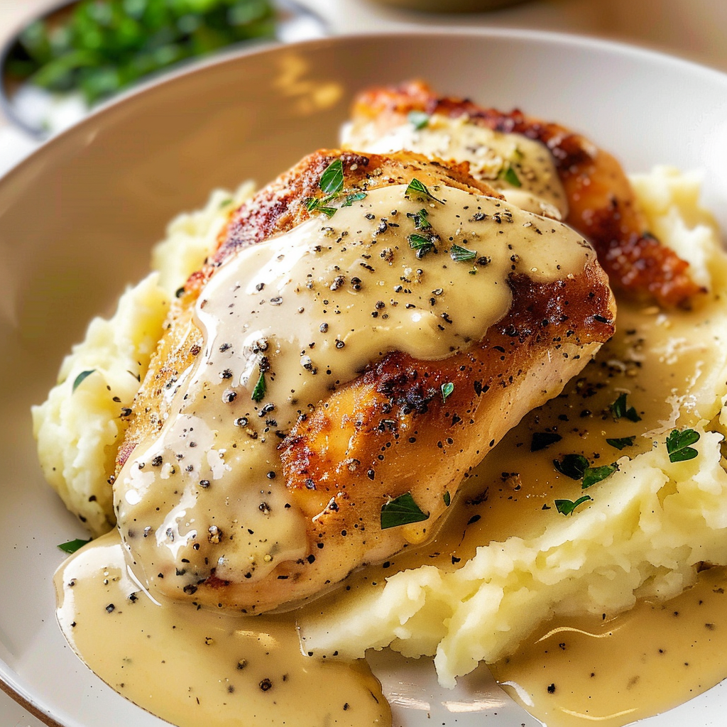 Chicken with Creamy Dijon Sauce and Mashed Potatoes