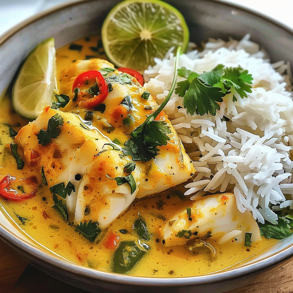 Coconut Lime Fish Curry with Jasmine Rice