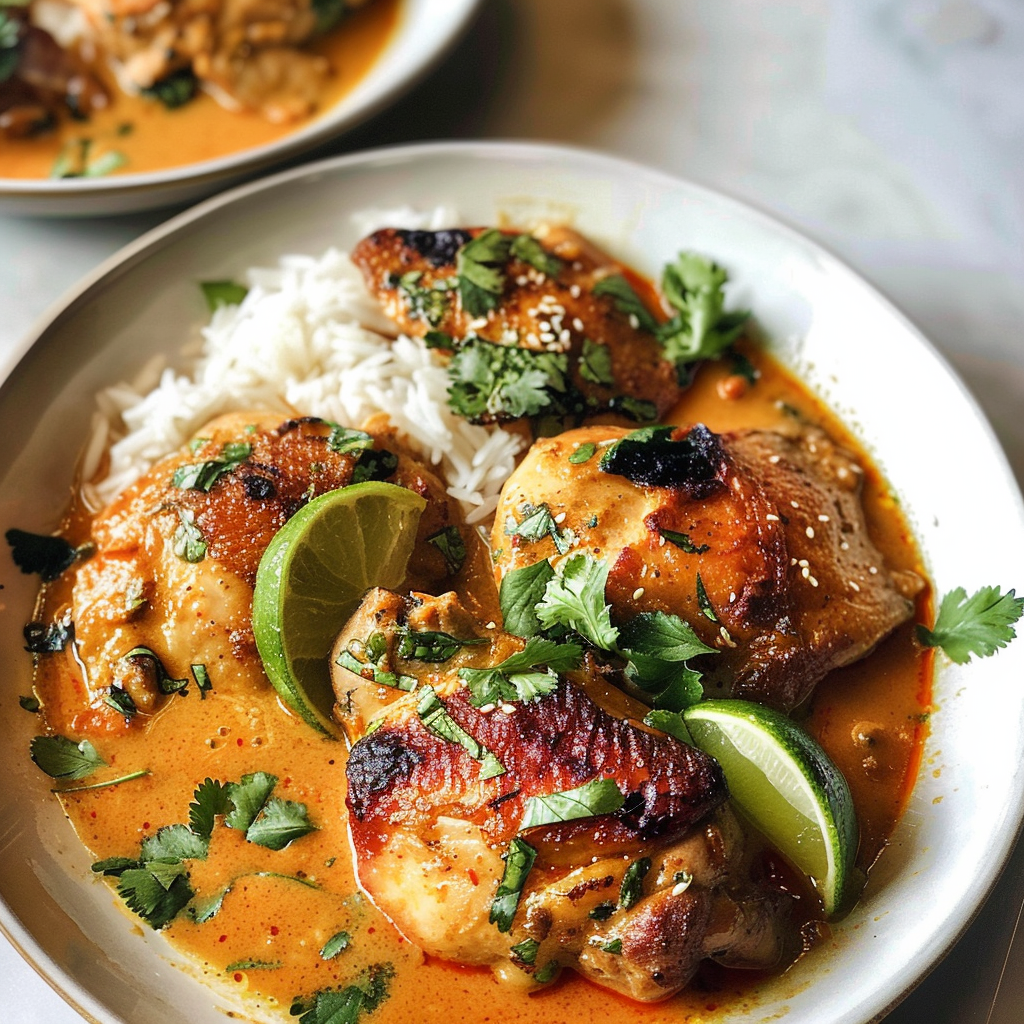 Coconut Milk-Braised Chicken with Harissa and Lime