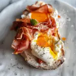 Amazing Fried Egg Yolk, Burrata and Prosciutto Toast Delight