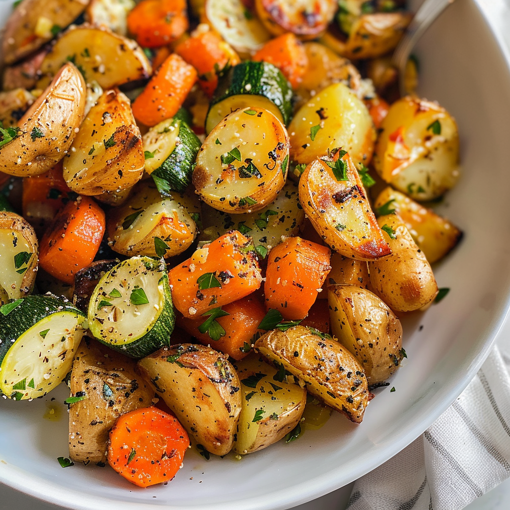 Garlic Herb Roasted Potatoes Carrots and Zucchini