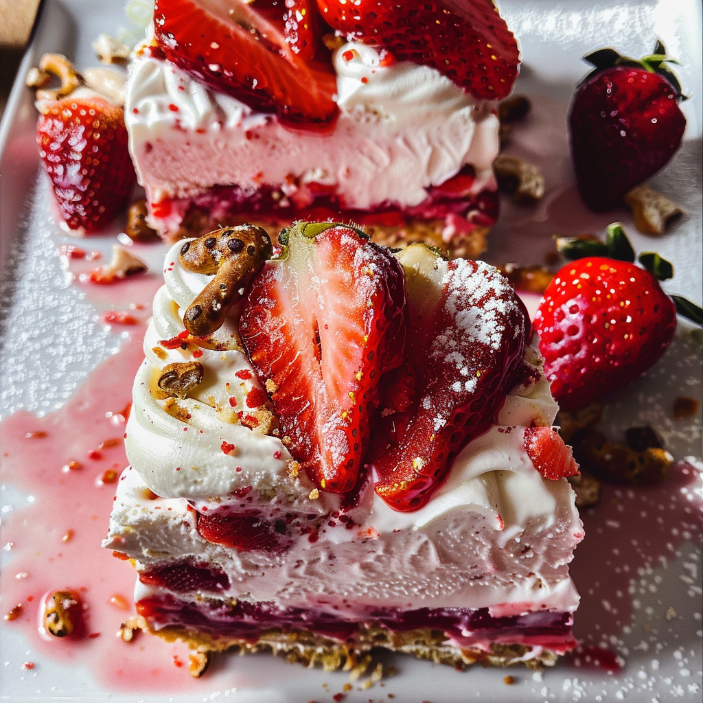 Strawberry Pretzel Ice Cream Cake