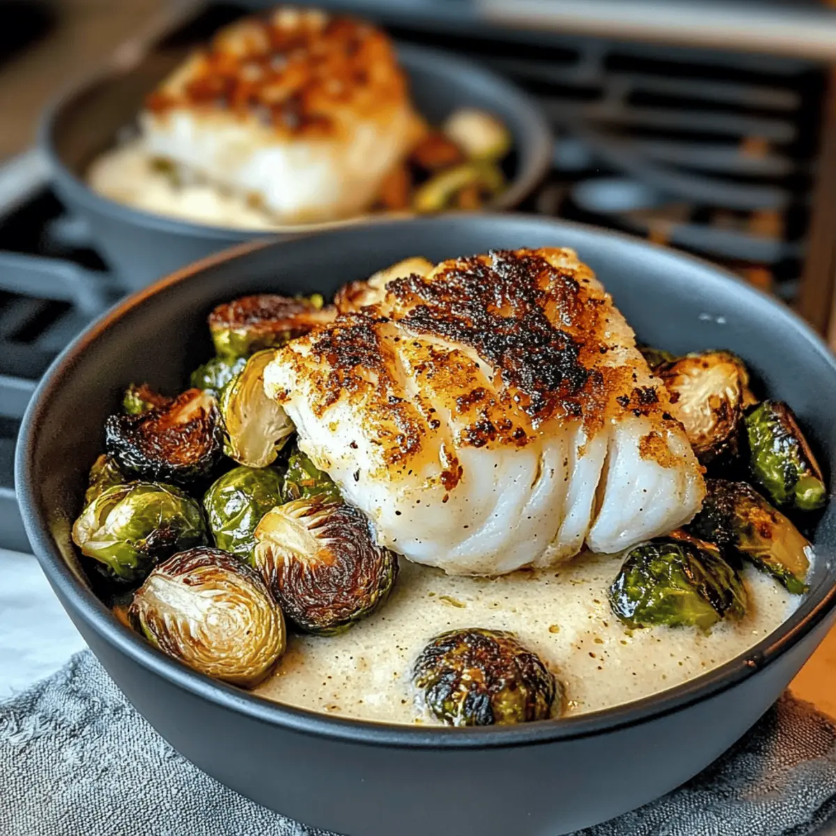 Lemon Garlic Butter Cod Bowls with Roasted Brussels Sprouts Recipe