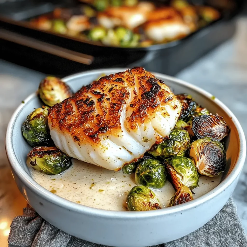 Lemon Garlic Butter Cod Bowls with Roasted Brussels Sprouts