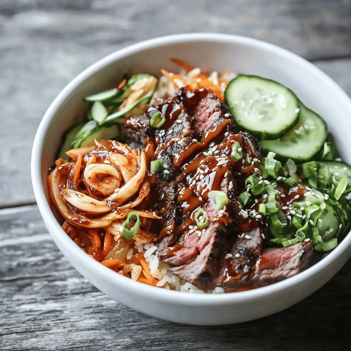 Korean BBQ Steak Rice Bowls with Spicy Cream Sauce Recipe