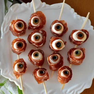 Creepy Skewered Salami Eyeballs
