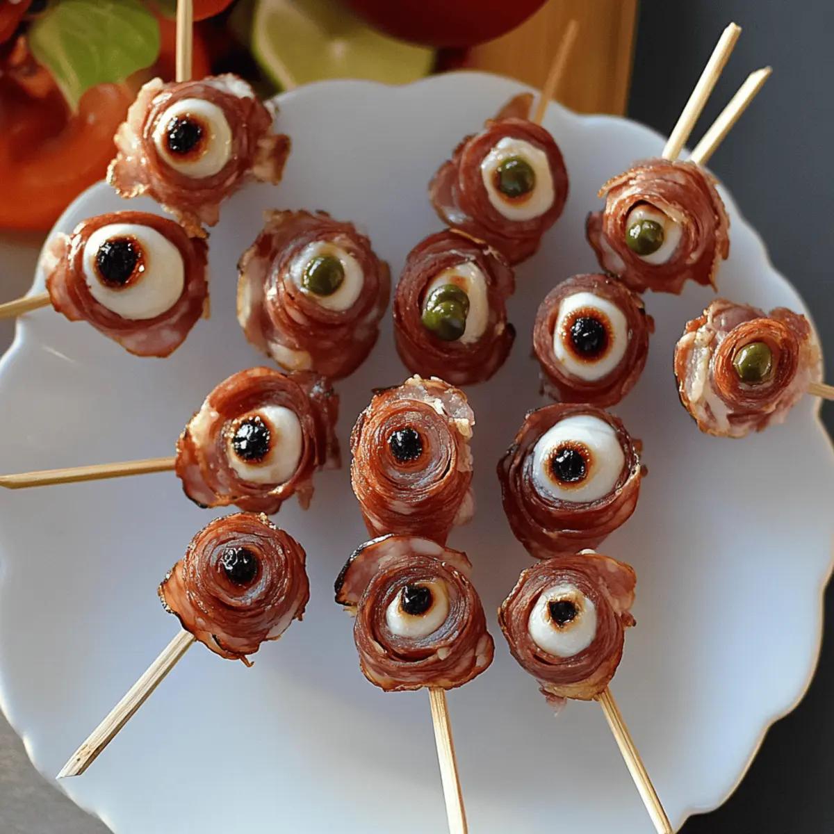 Creepy Skewered Salami Eyeballs Perfect for Halloween Parties