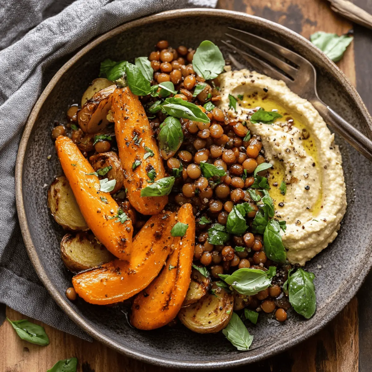 Delicious Roasted Carrots and Lentil Salad with Hummus Recipe