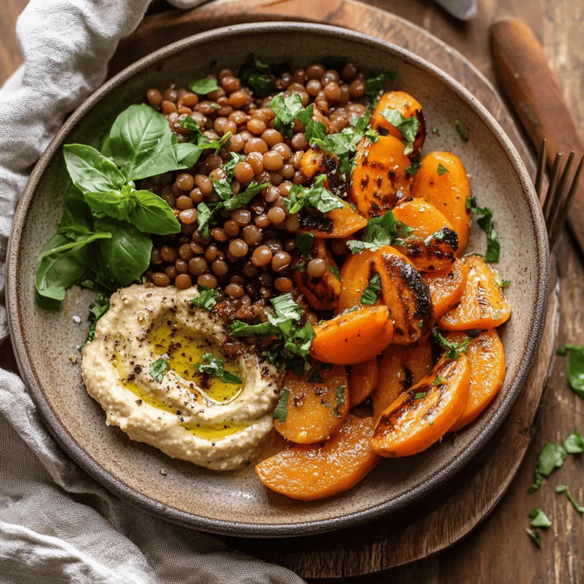 Roasted Carrots and Lentil Salad with Hummus