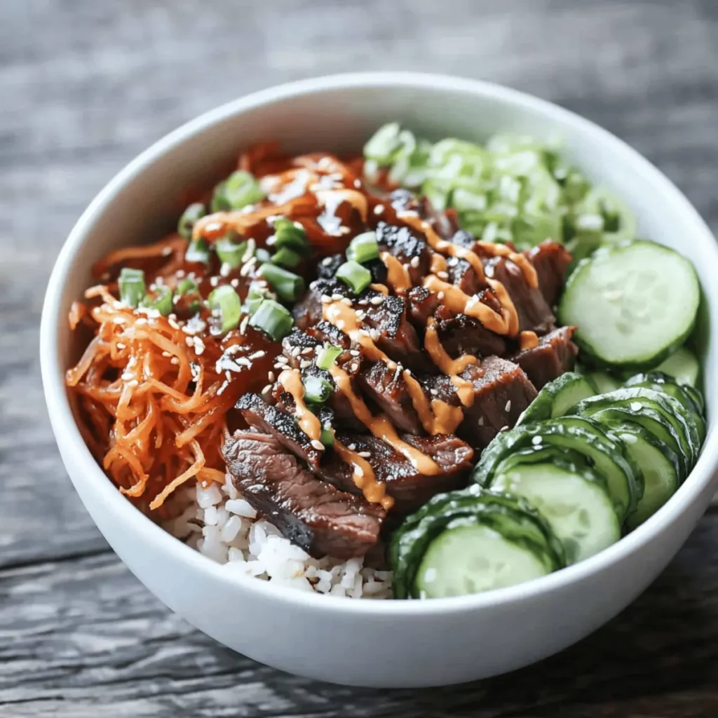 Korean BBQ Steak Rice Bowls with Spicy Cream Sauce