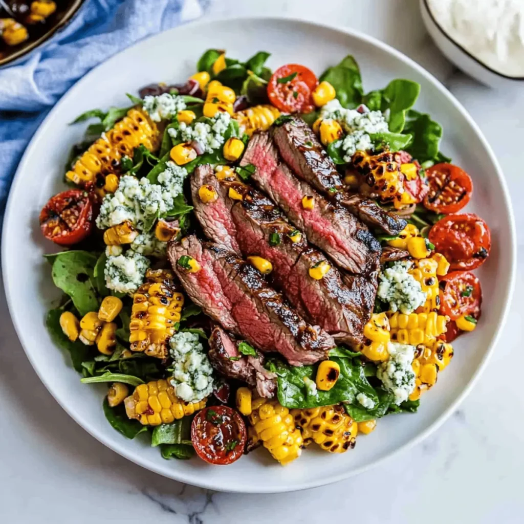 Balsamic Steak Gorgonzola Salad with Grilled Corn