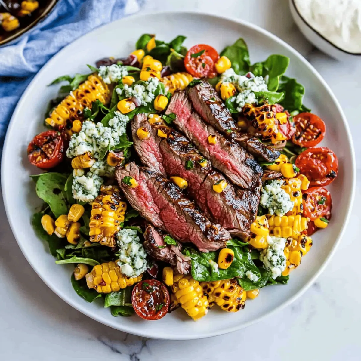 Balsamic Steak Gorgonzola Salad with Grilled Corn