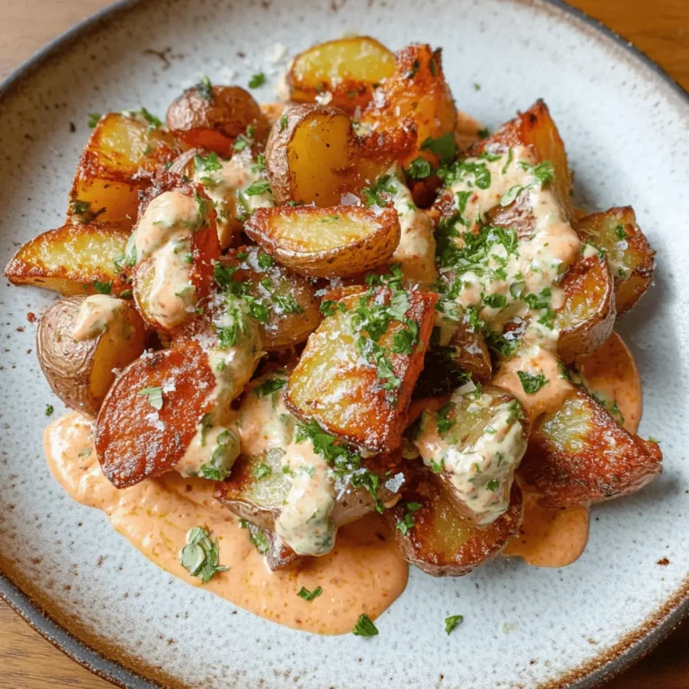 Pecorino Garlic Potatoes over Harissa Mayo