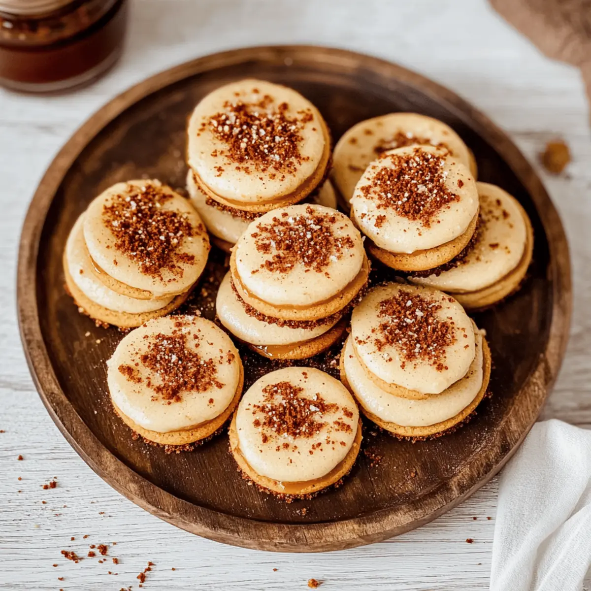 Delicious Apple Butter Sandwich Cookies with Candied Bacon Dust