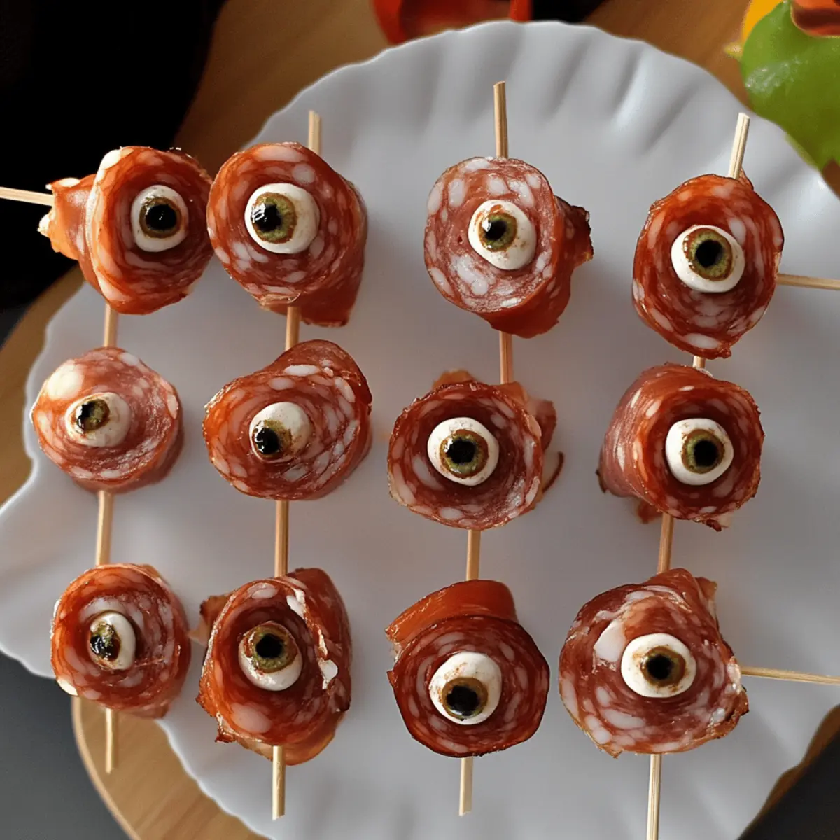 Creepy Skewered Salami Eyeballs Perfect for Halloween Parties