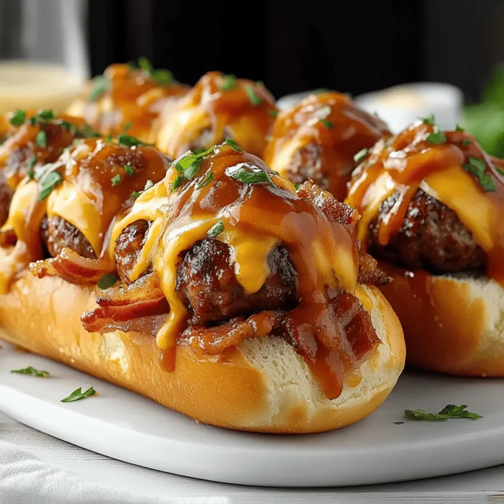 Bourbon BBQ Bacon Cheeseburger Meatball Subs