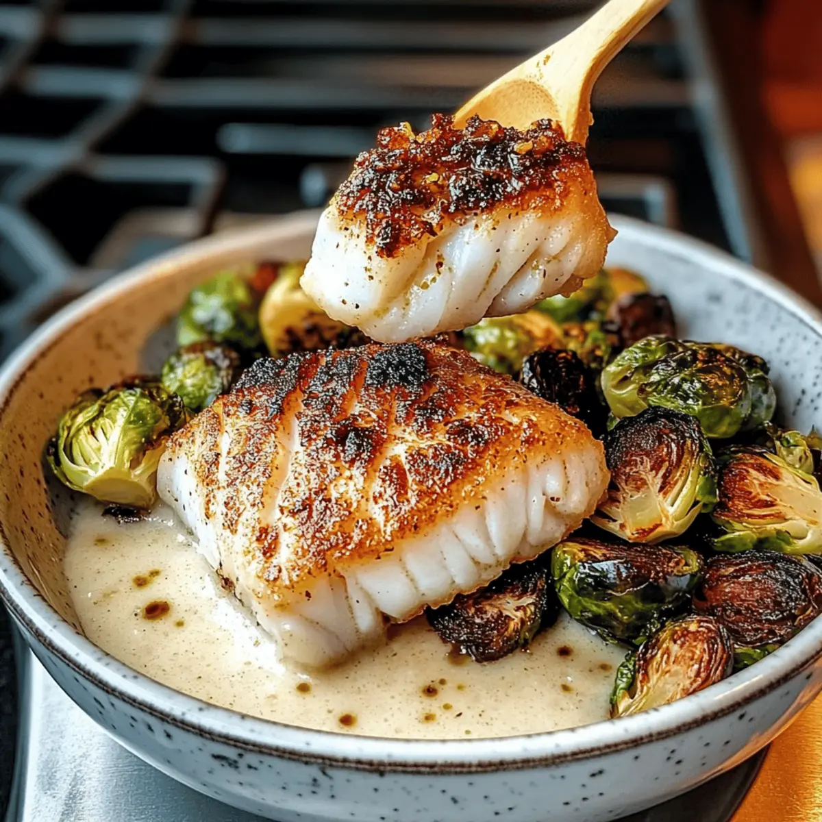 Lemon Garlic Butter Cod Bowls with Roasted Brussels Sprouts Recipe
