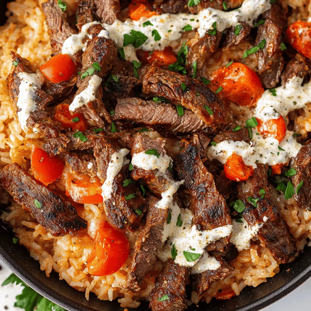 Creamy Queso Rice with Juicy Steak Strips for a Flavorful Meal