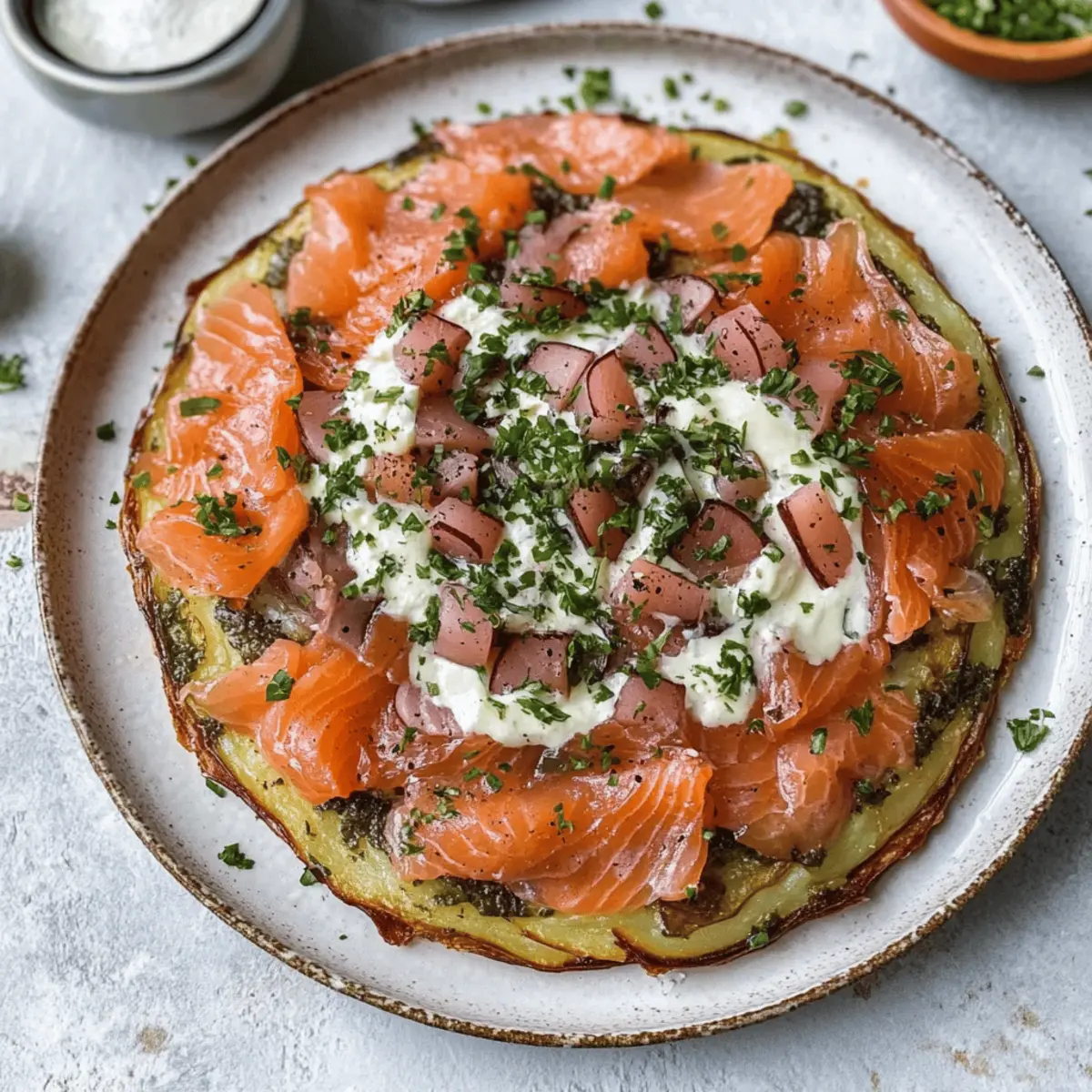 Crispy Potato Galette with Smoked Salmon and Dill Crème Fraîche