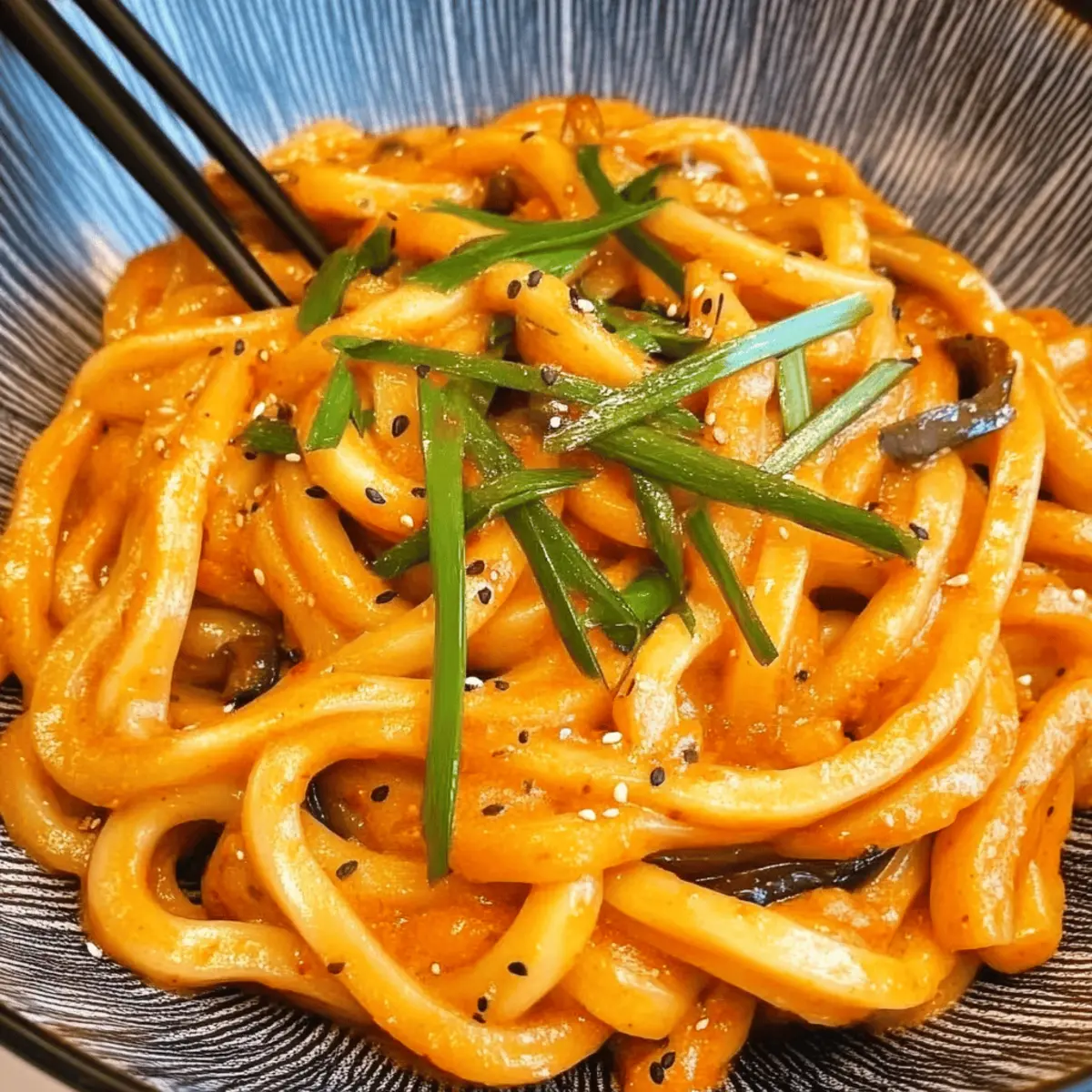 Deliciously Creamy Gochujang Udon Noodles with Mushrooms