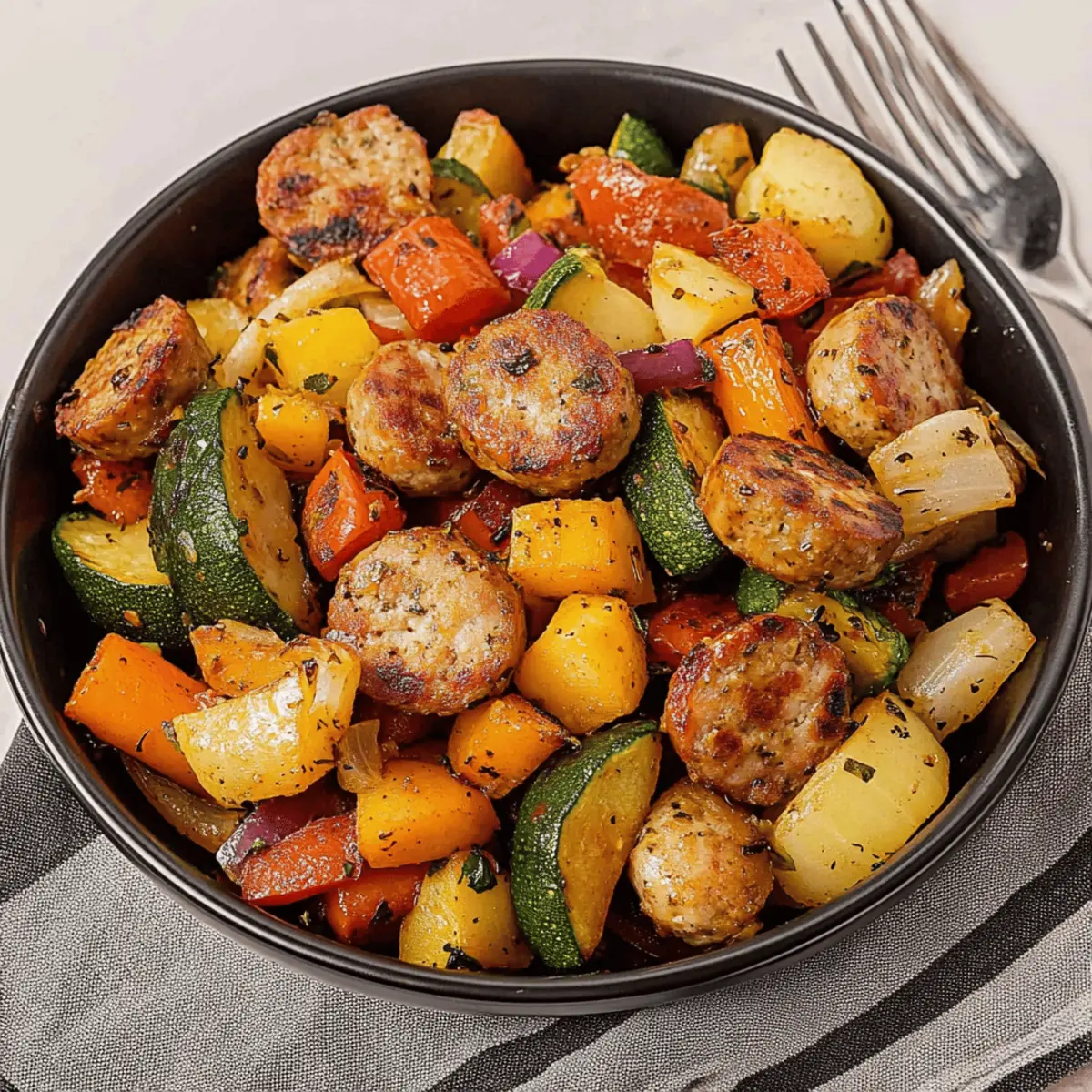 10 Minute Air Fryer Chicken Sausage and Veggies