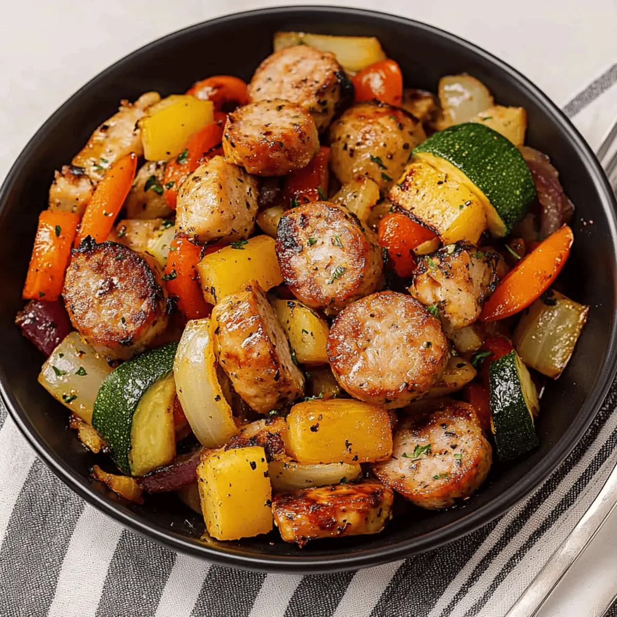 10 Minute Air Fryer Chicken Sausage and Veggies Recipe